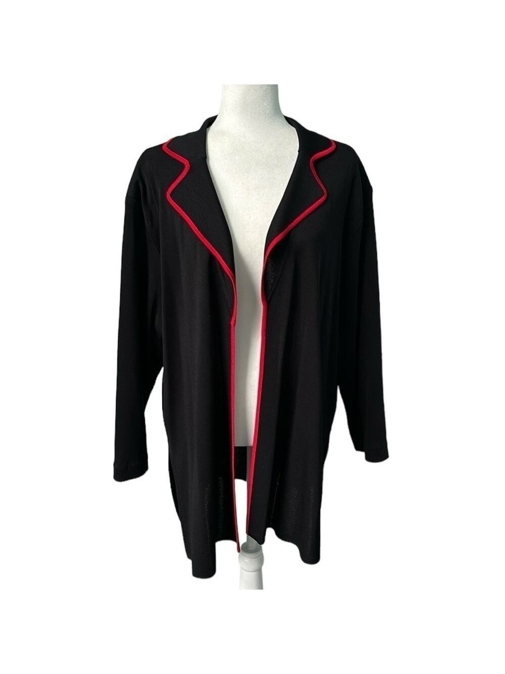 Misook Long Black Open Front Knit Cardigan Duster Size 2XL